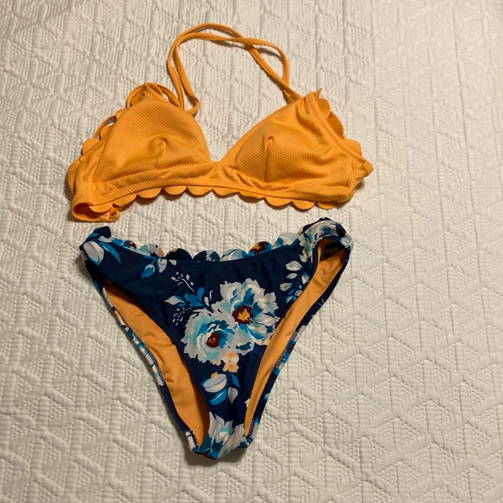 CupShe Orange and Floral Bikini Set